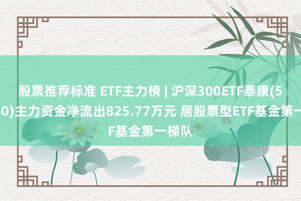 股票推荐标准 ETF主力榜 | 沪深300ETF泰康(515380)主力资金净流出825.77万元 居股票型ETF基金第一梯队