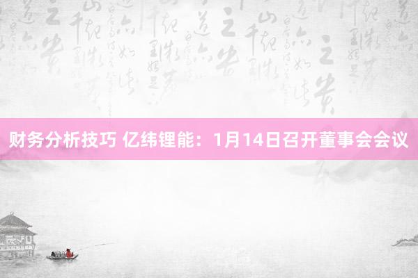 财务分析技巧 亿纬锂能：1月14日召开董事会会议