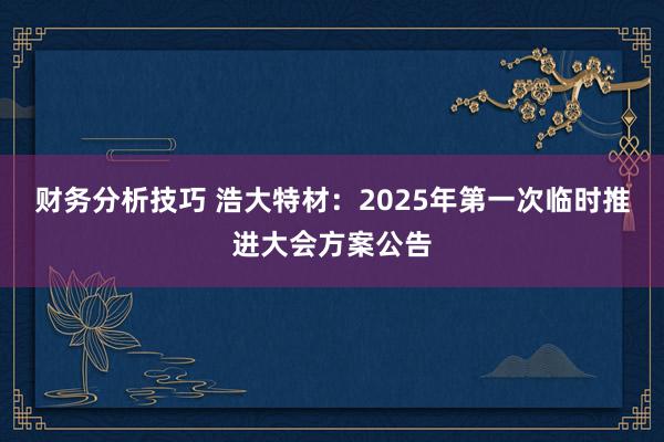 财务分析技巧 浩大特材：2025年第一次临时推进大会方案公告